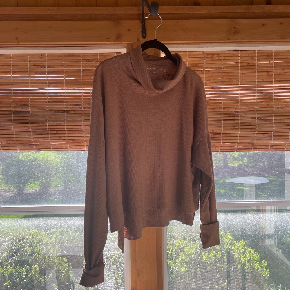 American Eagle Cropped Waffle Knit Turtleneck Sweater